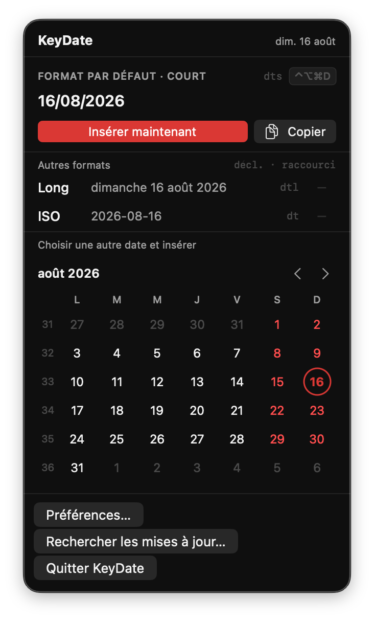 KeyDate popup in dark mode